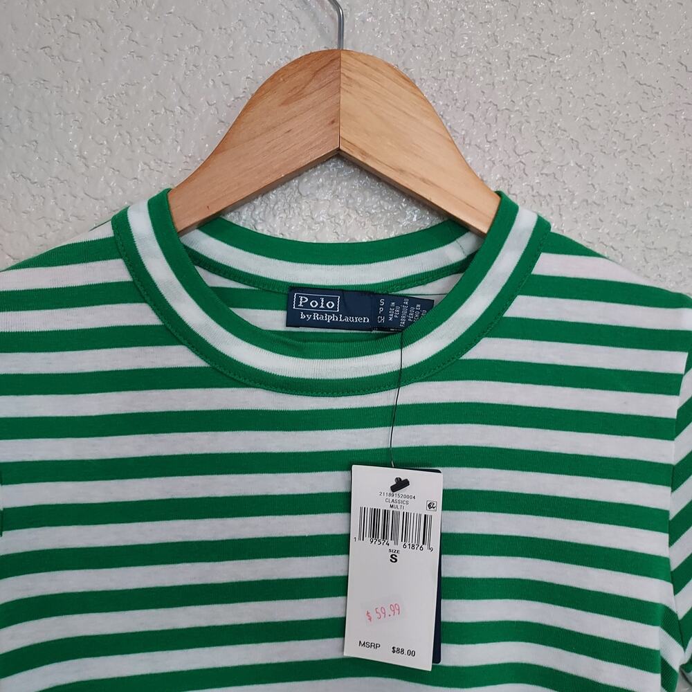 NEW Polo by Ralph Lauren Shamrock Green & White Striped Short Sleeve Tee Size S - Picture 3 of 8
